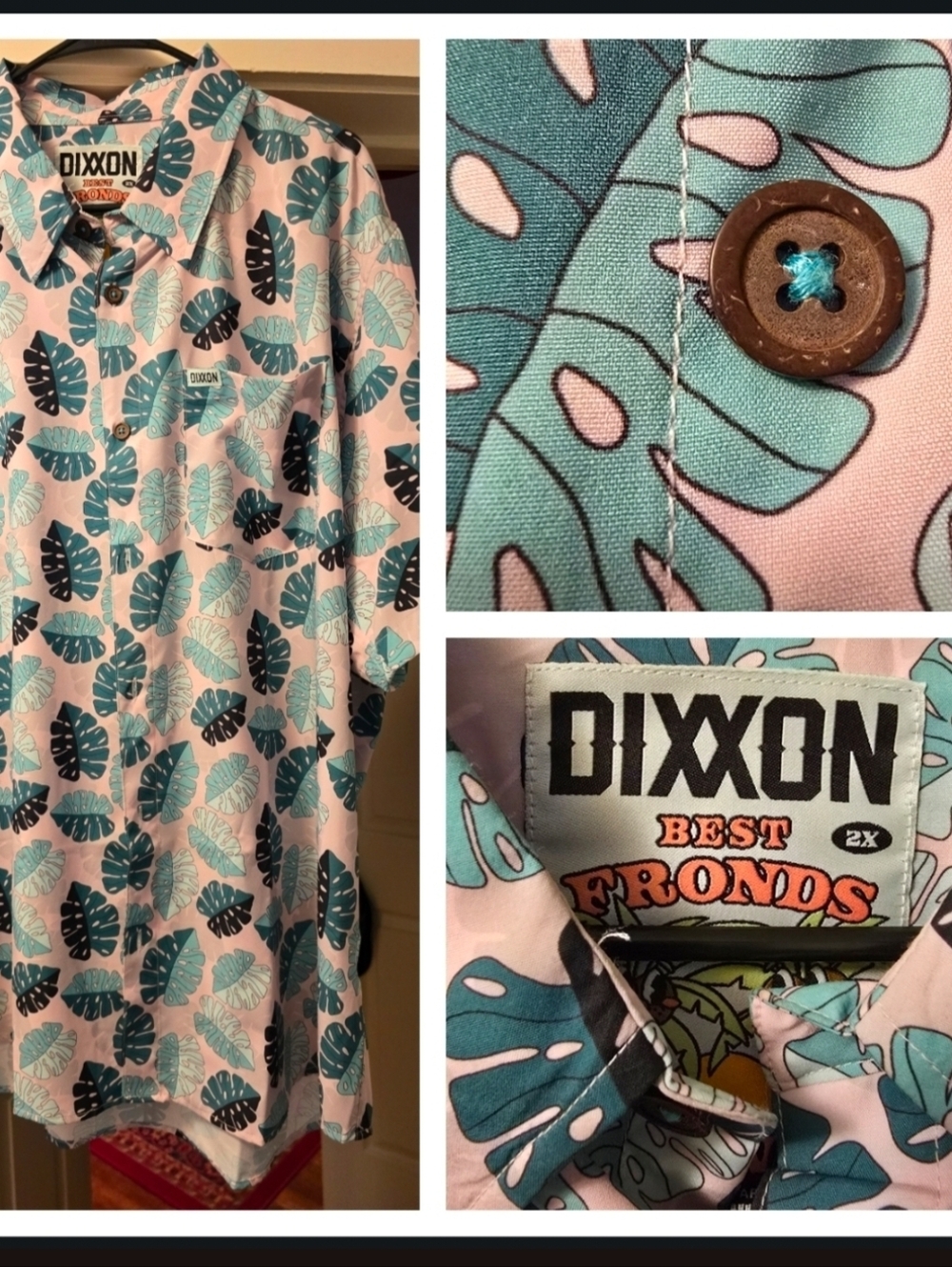 DIXXON Best Fronds Blue & Green Tropical Leaf Button-Up Shirt